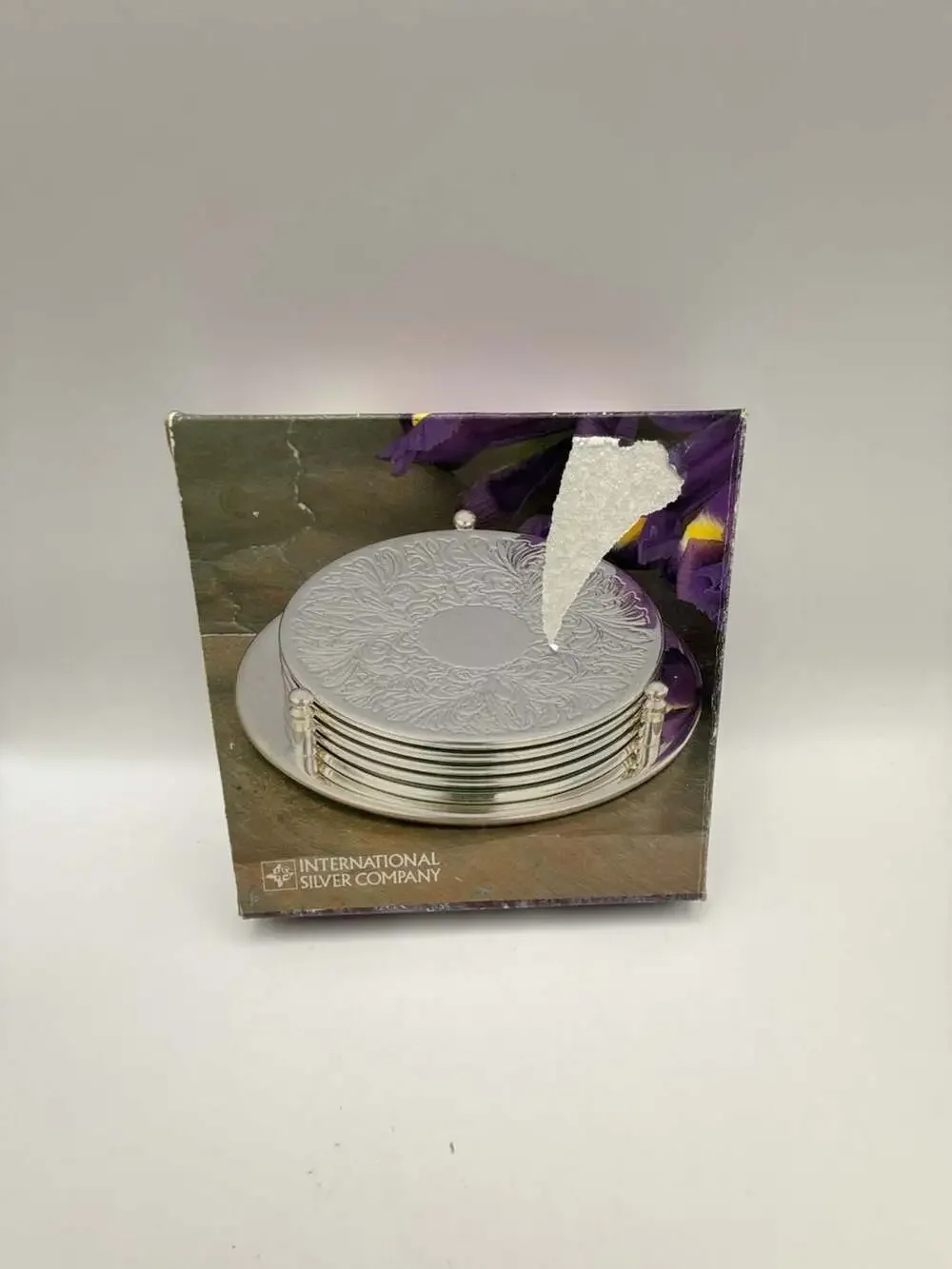 International Silver Company 5-Piece Silverplated Coaster Set with Holder